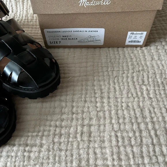 Madewell True Black Leather Fisherman Sandals - Picture 2 of 6
